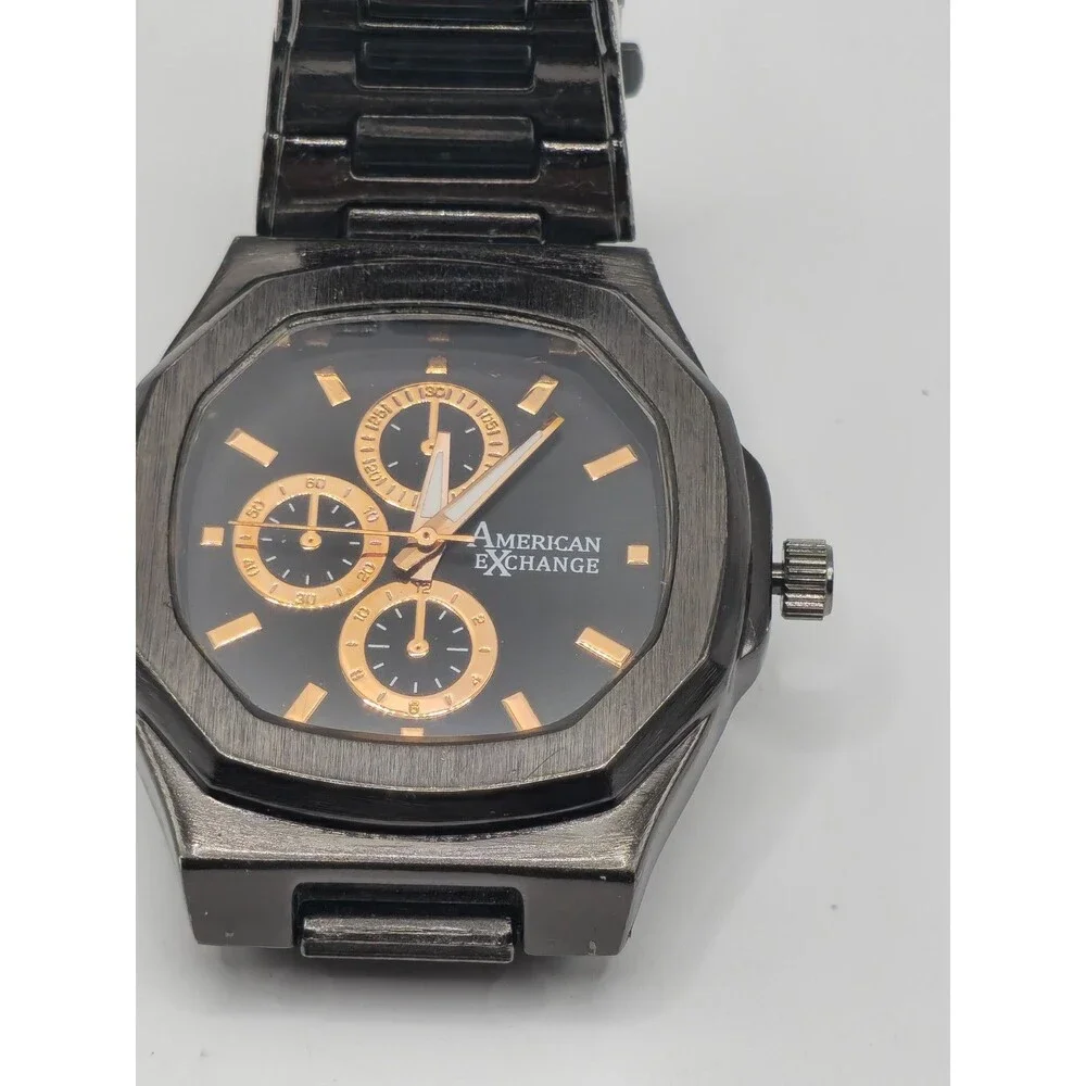 American Exchange Men's Black Watch & 4-Piece Bracelet Set